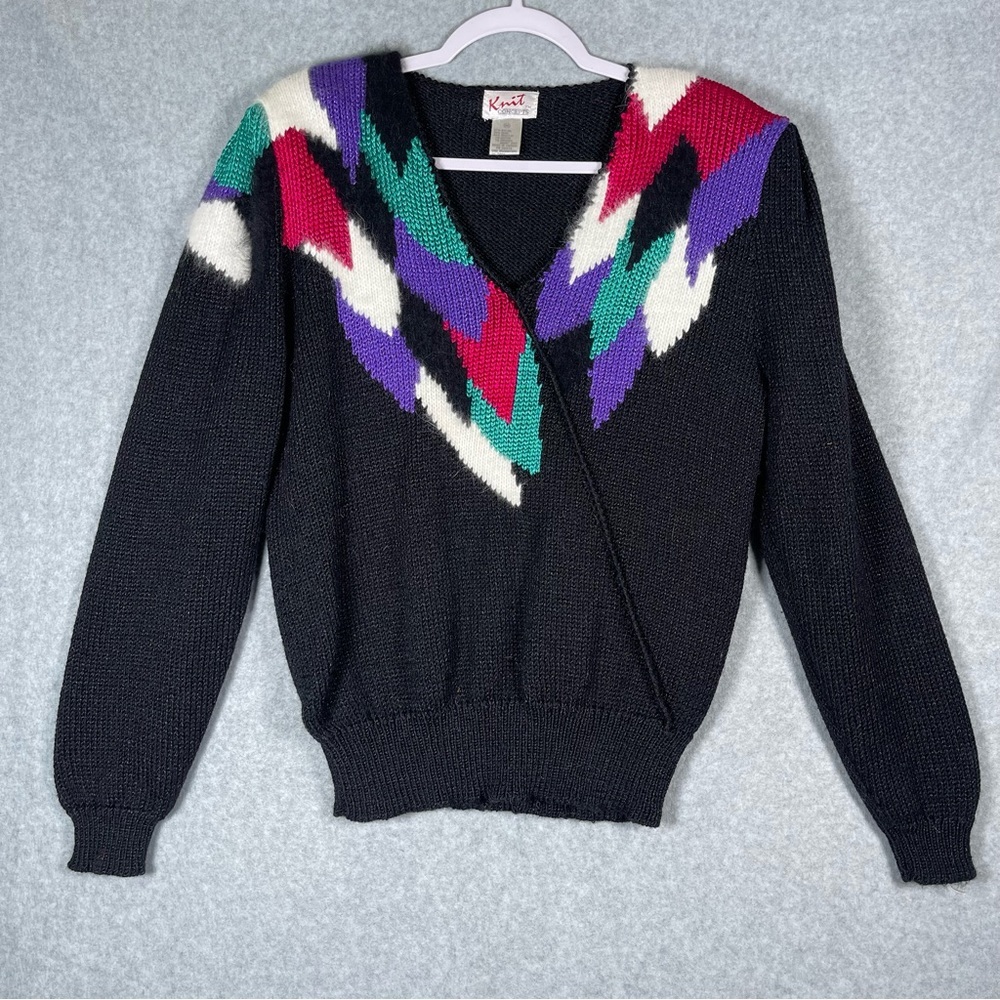 Knit Concepts Vintage 80s Wool‎ Angora VNeck Grandma Ribbed Multicolor Sweater